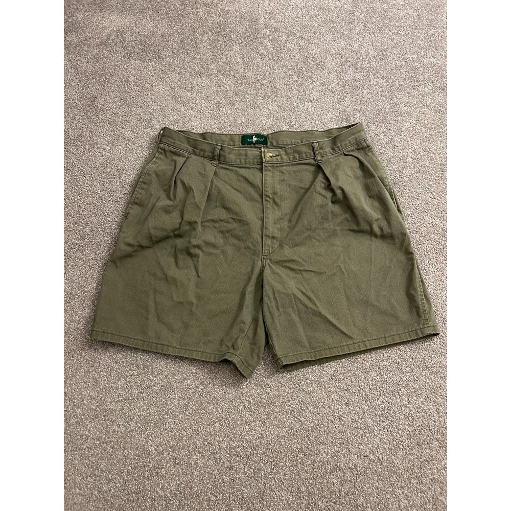 Hunt Club Pleated Chino Shorts Mens 38 Olive Green Excellent Made in USA Twill